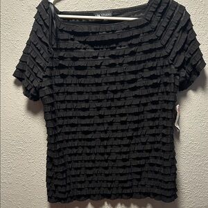 M.STUDIO Black Textured Ruffle Blouse